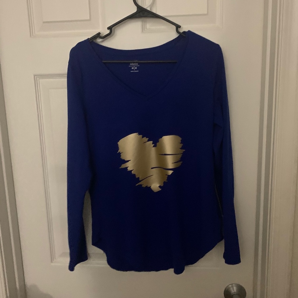 Refurbished Blue shirt w geometric Heart